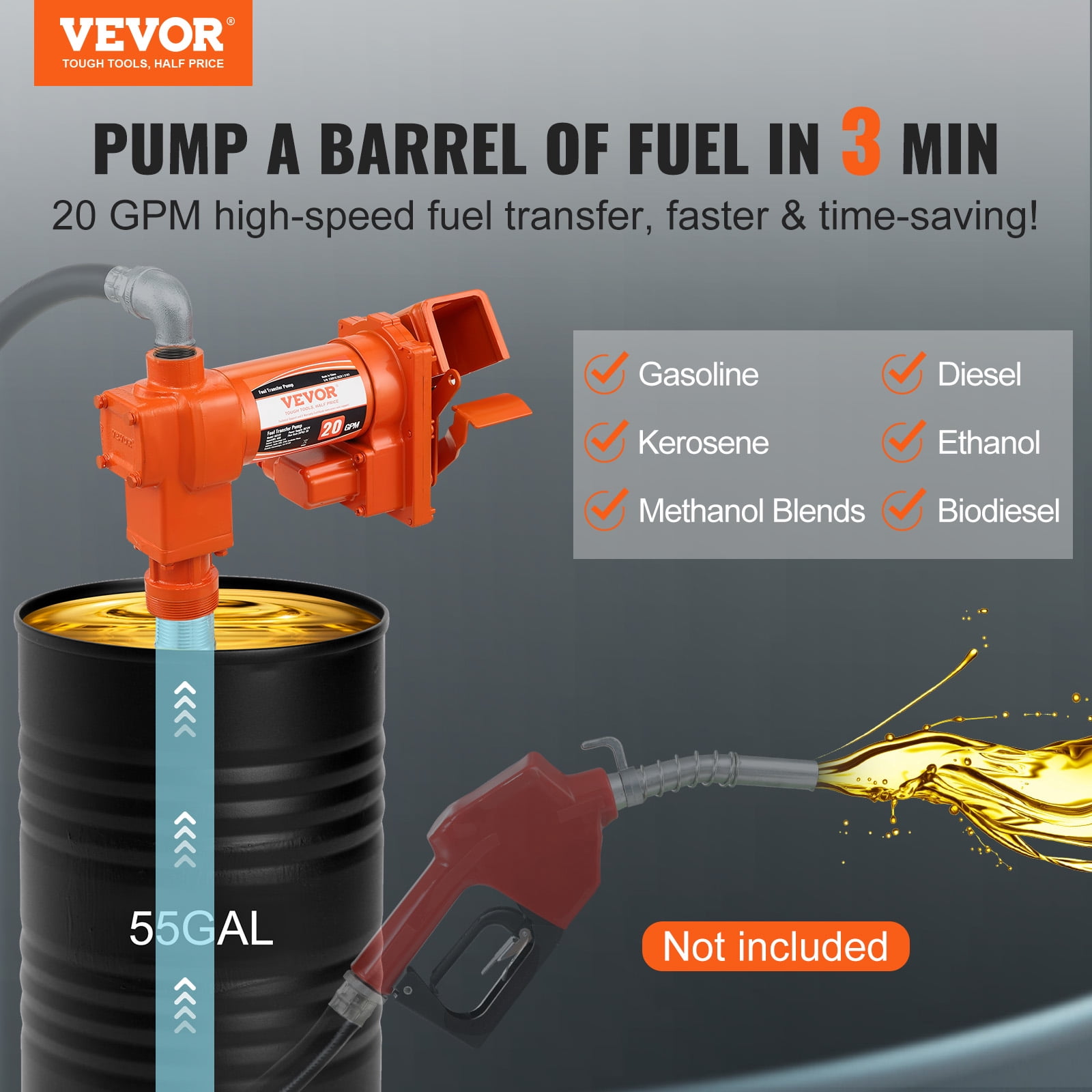 KFFKFF Fuel Transfer Pump Gasoline Pump 20GPM 12V for Transfer of Gasoline Diesel