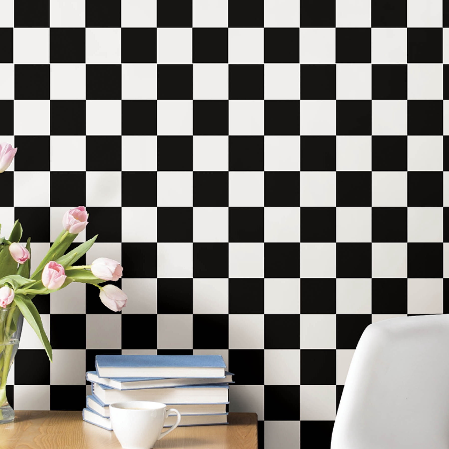 Mainstays Black and White Checkerboard Peel and Stick Wallpaper 30.75 Sq. ft, 1 Count