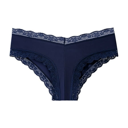 

EHTMSAK Women s Thong V-back Sheer Lace Low Rise Breathable Underwear Dark Blue S