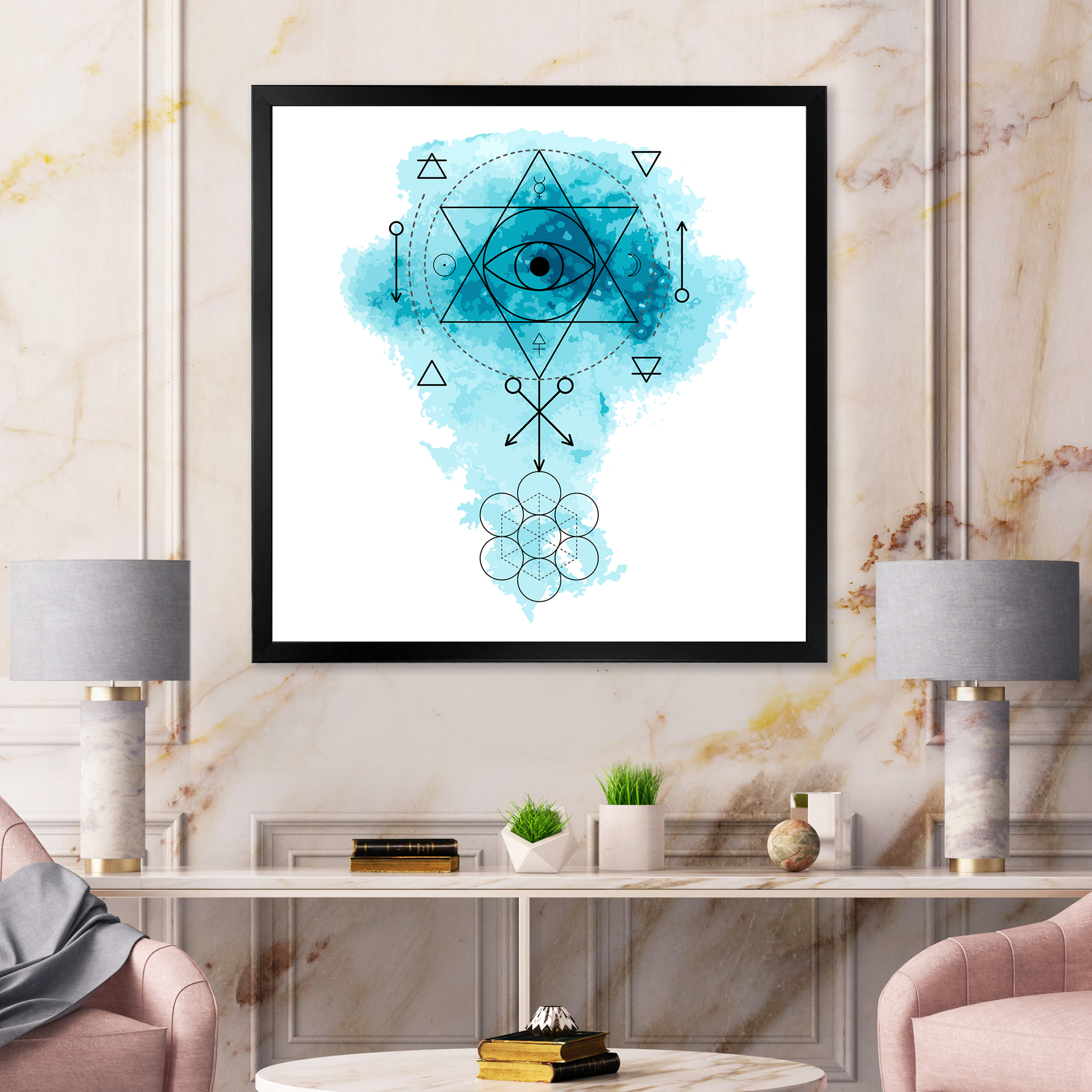 Designart 'Sacred Geometry and Symbol of Alchemy II' Bohemian & Eclectic Framed Art Print