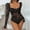 Black, variant on Women's Sheer Floral Lace Long Sleeve Bodysuit Tops Sweetheart Neck Jumpsuit Black M