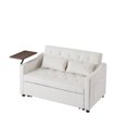 thumbnail image 3 of Velvet Sleeper Sofa Bed with Side Table, 3-in-1 Pull Out Loveseat with Adjustable Backrest, Modern Futon Couch with 2 Pockets and Pillows, Convertible Small Love Seat for Living Room, Bedroom, White, 3 of 7