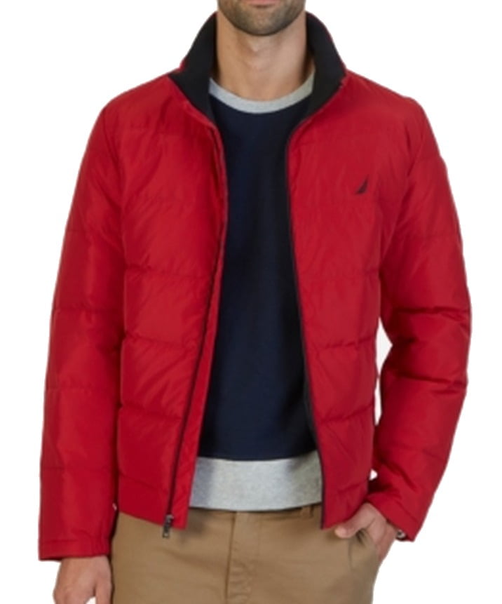 nautica new solid red mens size 2xl fullzip quilted puffer jacket