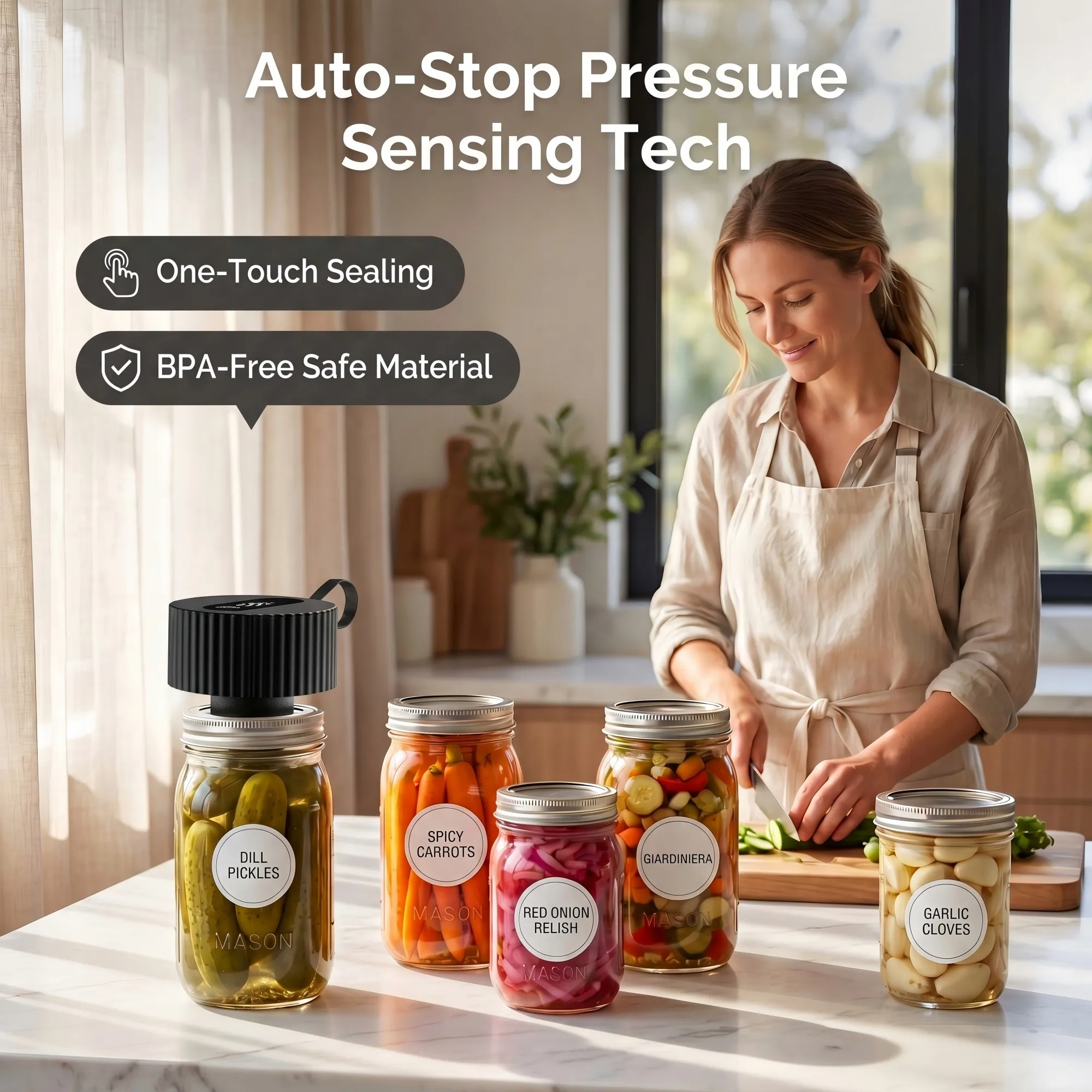 Daiopo Electric Mason Jar Vacuum Sealer Kit, with 20 Lids, Portable Cordless Auto-Sealer for Wide & Regular Mouth Jars, LED Display