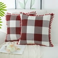 thumbnail image 2 of Unique Bargains 2-Pack Pom Plaid Decorative Throw Pillow Cover 18" x 18" Burgundy Beige Red, 2 of 8