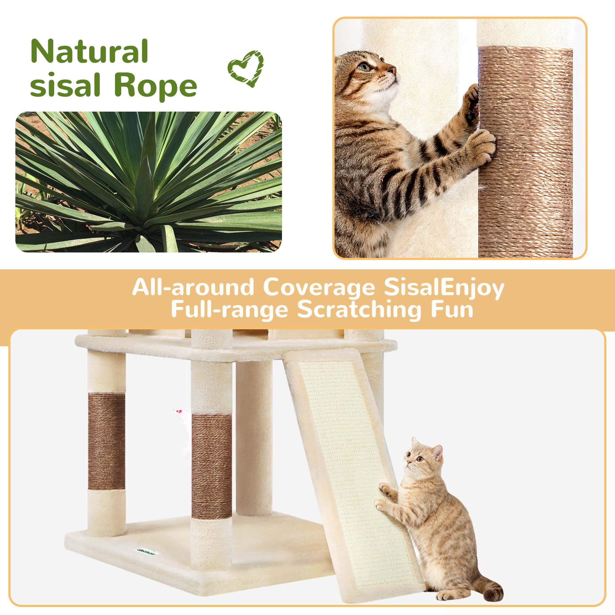Globlazer 80in Heavy Duty Cat Tree for Large Cats, Multi-Level Cat Furniture Activity Center with 2 Condos,Hammocks,Perches & Sisal Scratching Posts,Beige