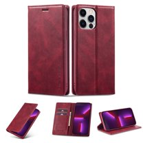 TECH CIRCLE RFID Blocking Wallet Phone Case for Apple iPhone 13 Pro,Drop Protection Luxury Plain PU Leather TPU Interior Magnetic Flip Kickstand Card Slots Phone Case,Red