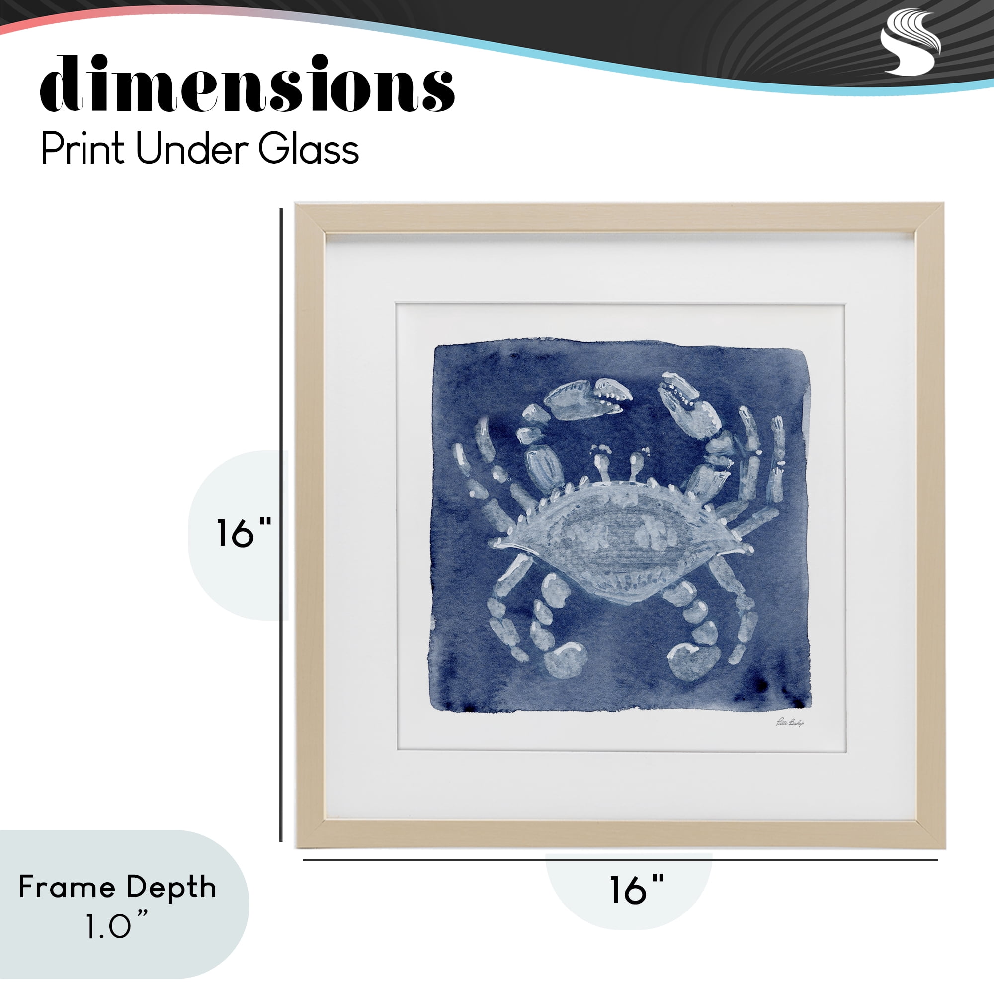 Stupell Industries White Crab on Indigo Birch Framed Print Under Glass, design by Patti Bishop