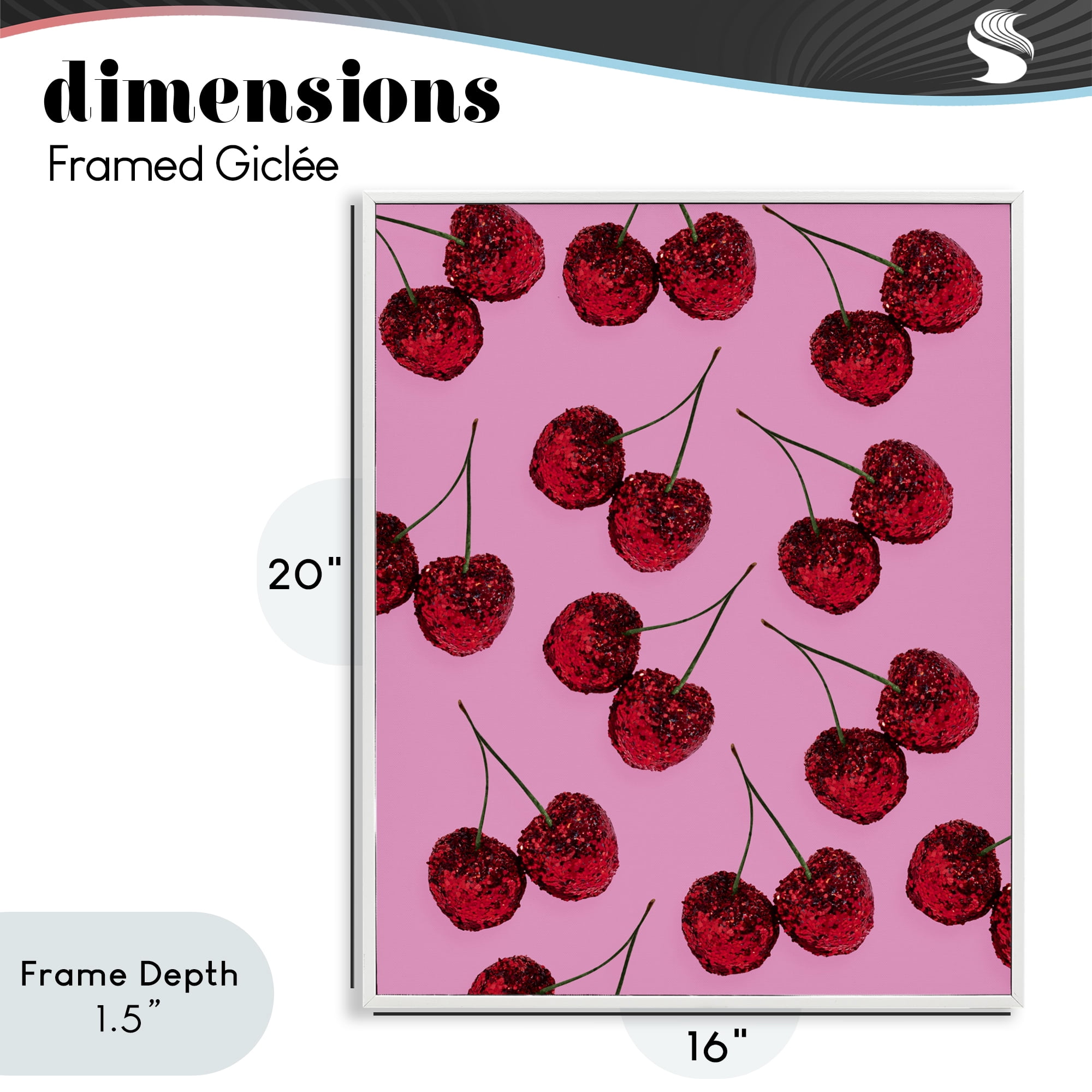 Stupell Industries Glitter Glam Cherries Pattern White Framed Giclee Art, design by LISH Creative