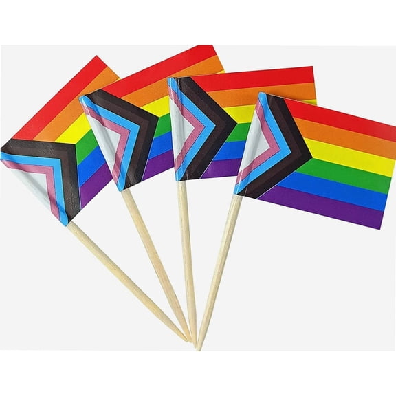 Progress Rainbow Gay Pride Toothpick Flag Mini Small LGBT Cupcake Topper Flags (100 pcs)
