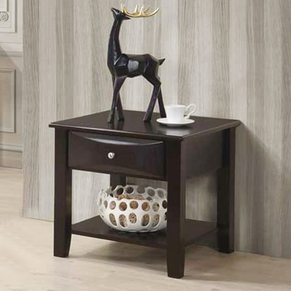 GZXS Wood End Desk, Small Side Table with Drawer, 2-Tiers Design, Espresso