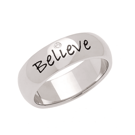 7mm Stainless Steel Women's Ring - Believe with Cubic Zirconia Inspirational Ring, Inspirational Jewelry & Gifts, Size 6 to 9