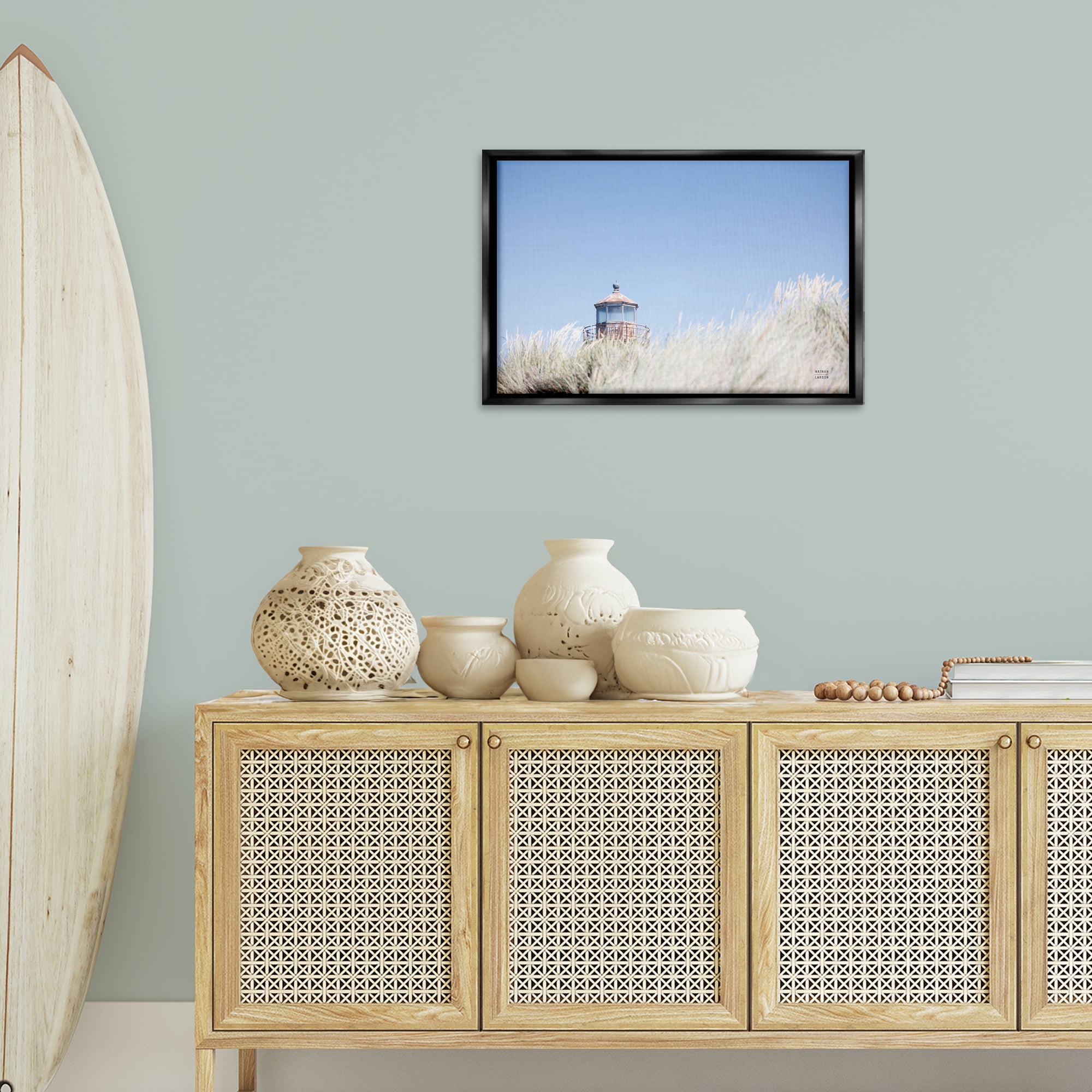 Stupell Industries Peering Over Lighthouse Landscape Photography Black Floater Framed Canvas Art Print Wall Art, 25 x 17