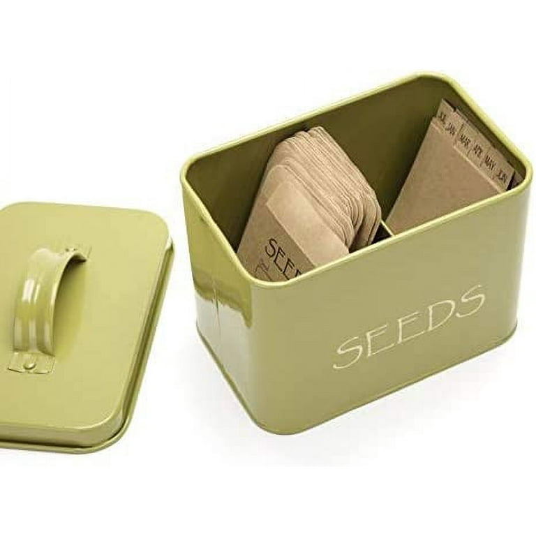Xbopetda Seed Saving Box, Metal Seed Bin, Seed Storage Organizer Box, Seed  Packet Container with Lid, Seed Envelope Storage Box, 4 Compartments Garden