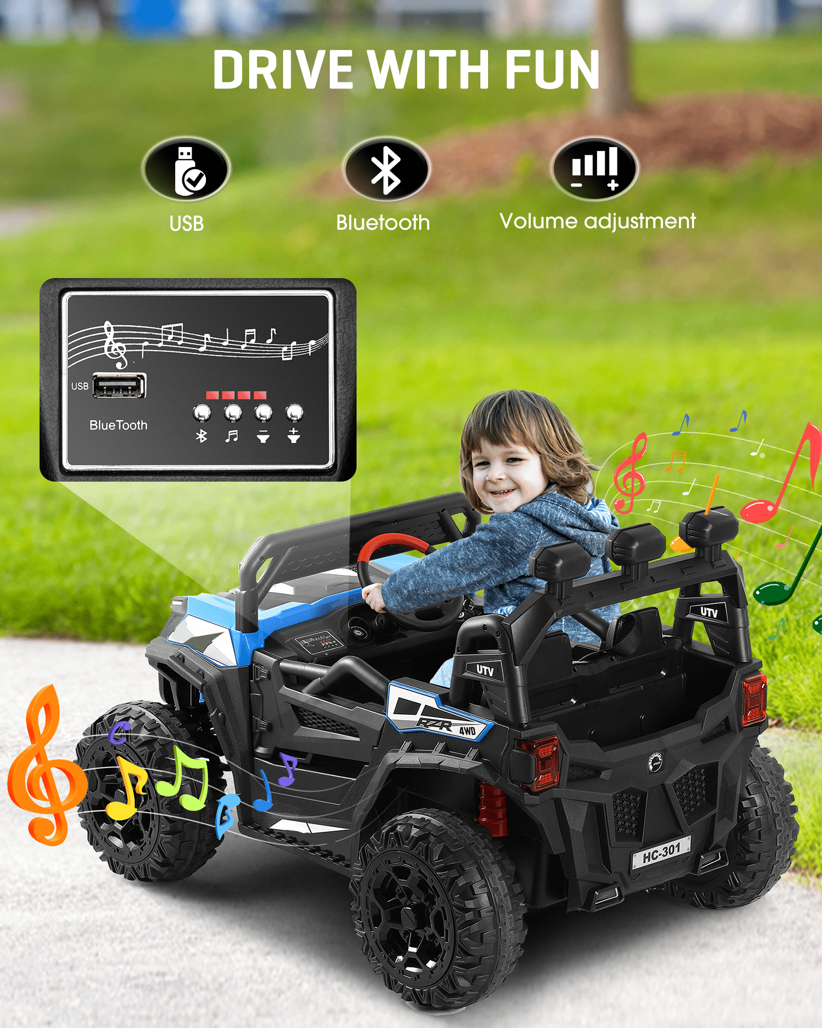 TOKTOO 24V Ride on Car, 4WD Powered Ride on UTV with Remote Control & Trunk Storage Space,  1 Seater Kid Car for Boys Girls -Blue