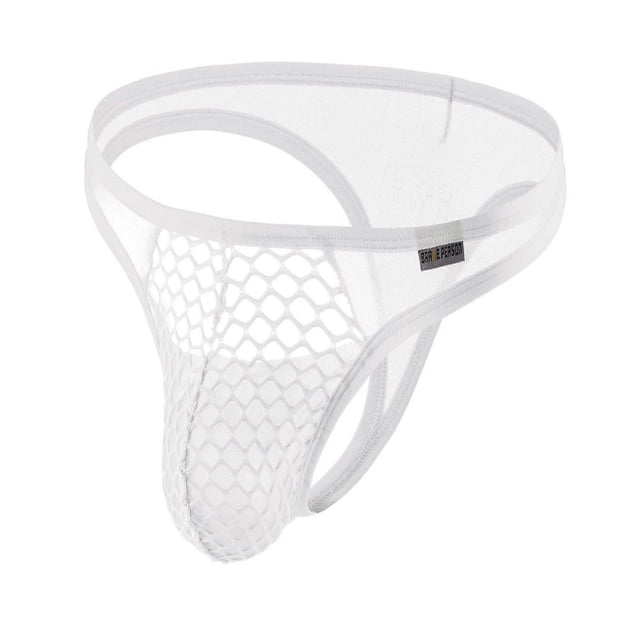 Mesh String Thong Men's Sexy Thin Underwear Sissy Lingerie Low Waisted Panties Exotic Transparent Briefs Mesh Breathable Thong for Men White M