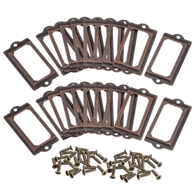 Unique Bargains 70x33mm Drawer Tag Label Metal Label Holder File Tag Frames Copper Tone 50 Pack