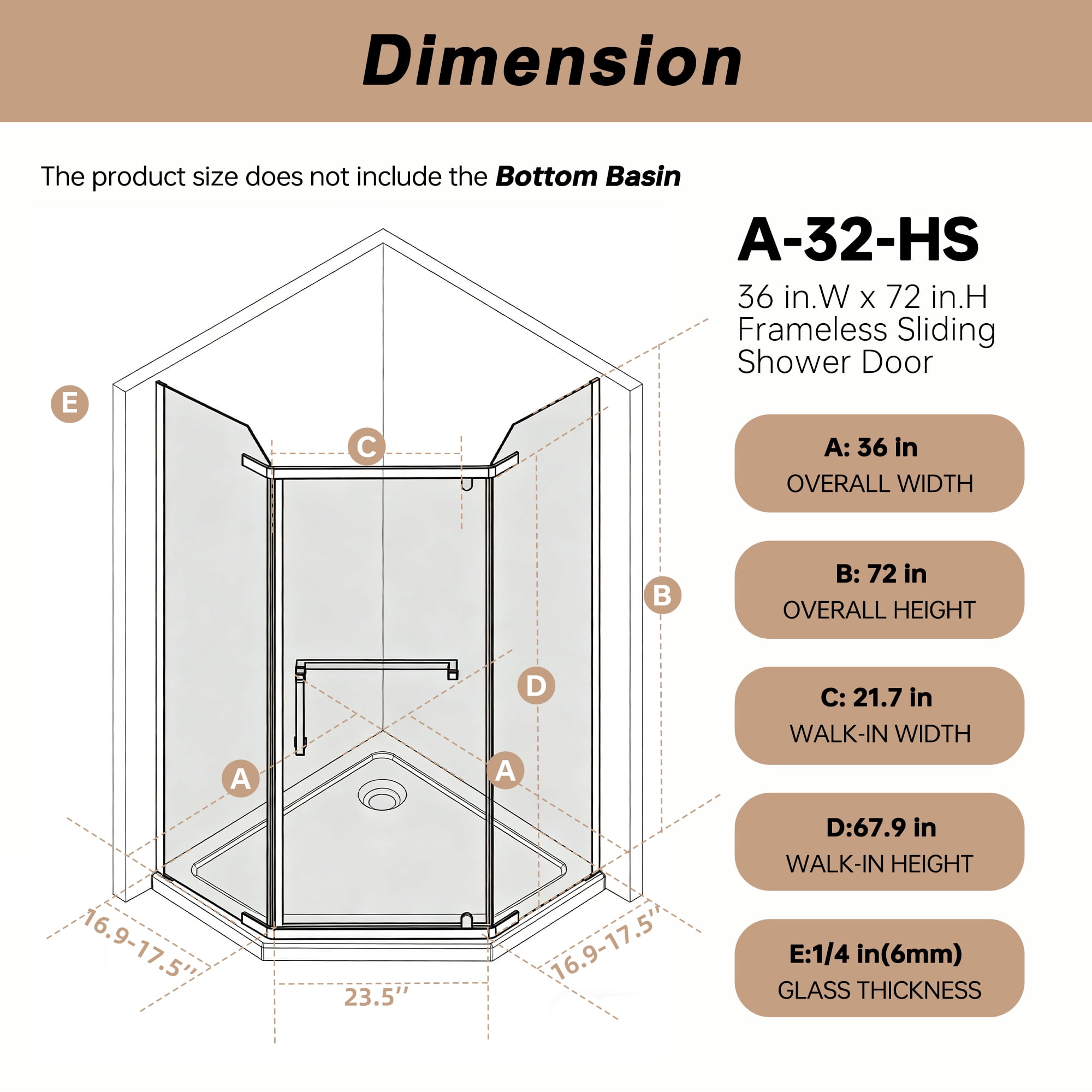 Leumius Pivot Shower Door,36"*36"*72" Frameless Pivot Shower Door with 1/4" Tempered Glass,Neo-Angle Neo-Angle Pivot Shower Enclosure for Bathroom Shower,Matte Black