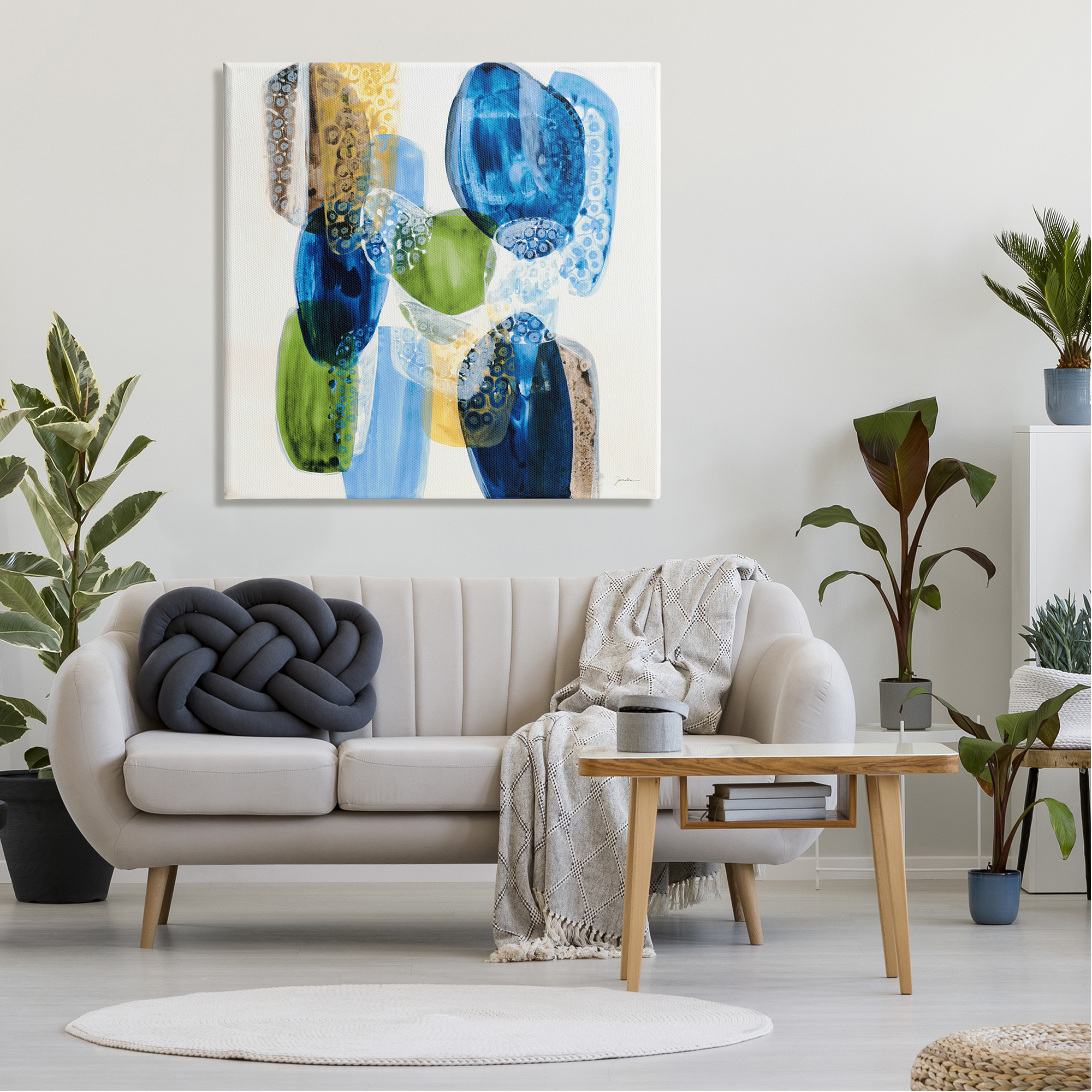 Stupell Industries Blue Modern Abstract Rocks Abstract Painting Gallery Wrapped Canvas Print Wall Art, 36 x 36