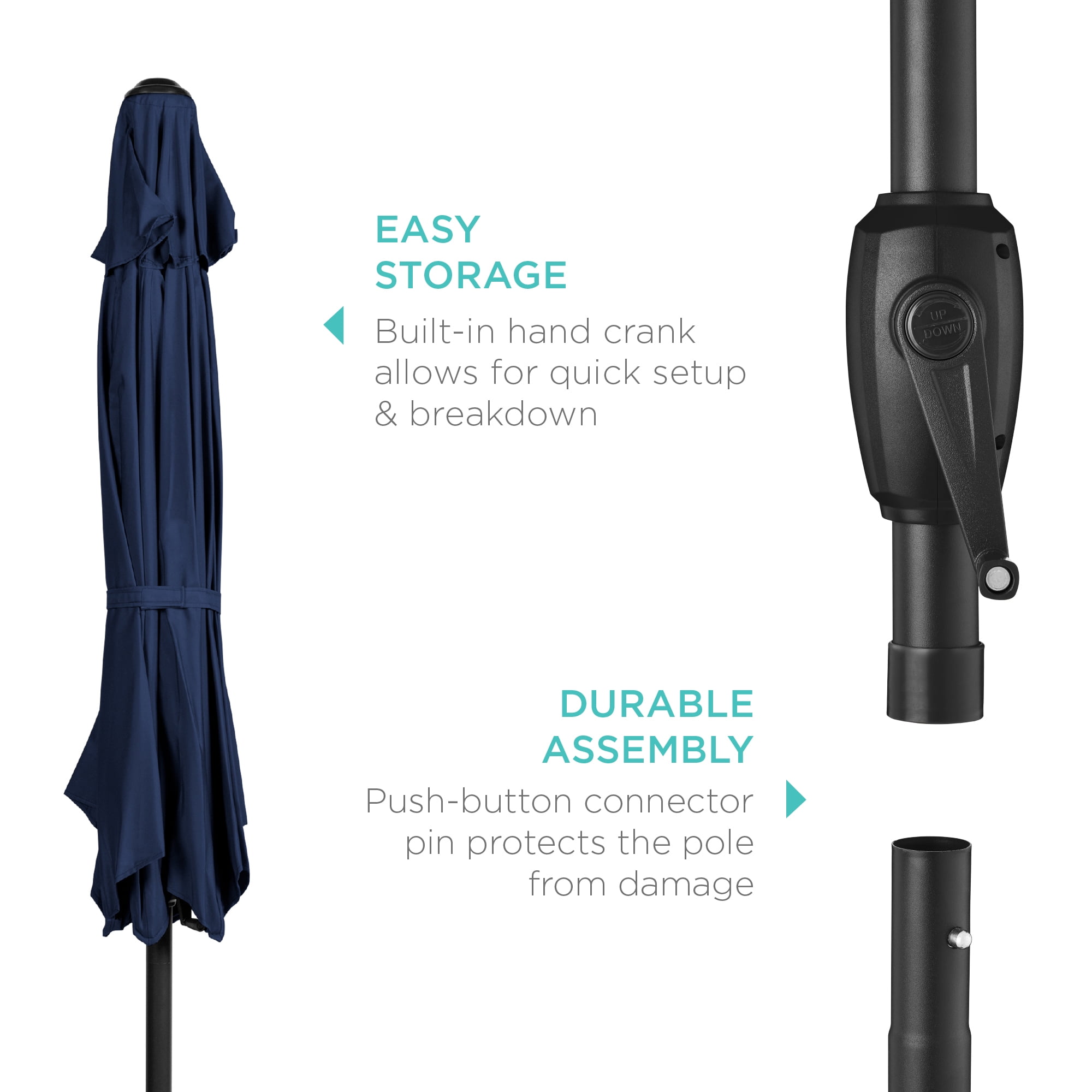 Best Choice Products 7.5ft Heavy-Duty Outdoor Market Patio Umbrella w/ Push Button Tilt, Easy Crank - Dark Blue