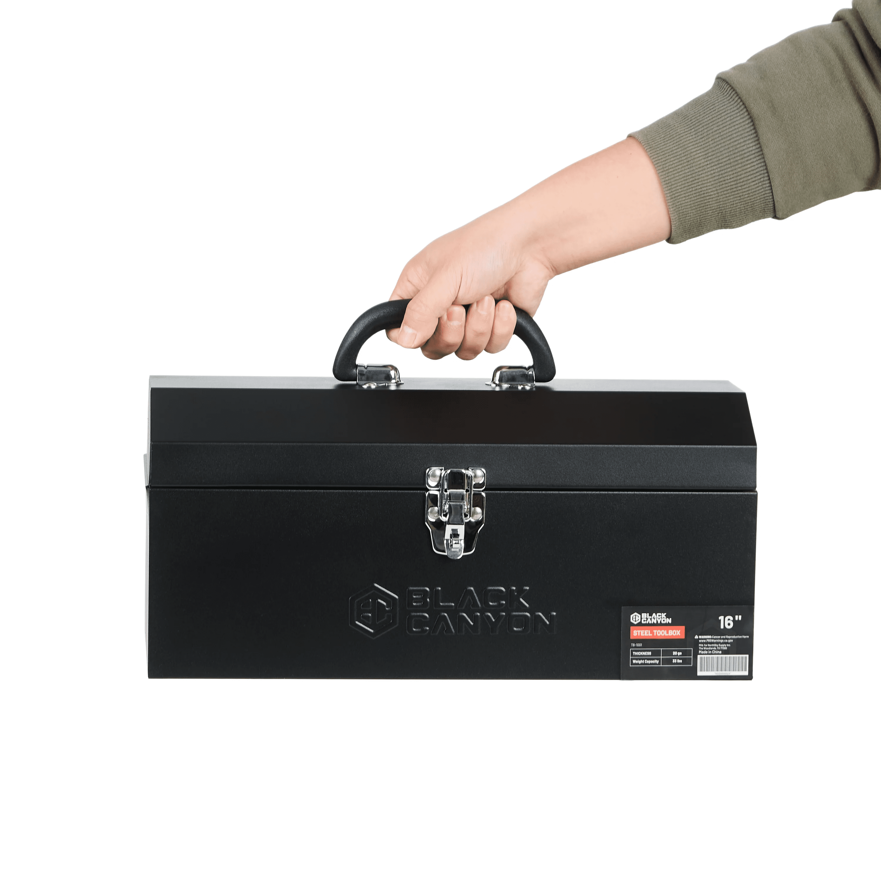 NorthSky 16" Steel Tool Box, Heavy Duty Carbon Steel, Portable Toolbox with Lockable Handle, 4 Anti-Slip Pads, for Trailer, Garage, Mechanic