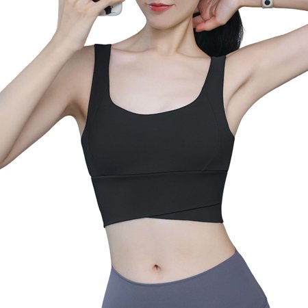 

harmtty Sports Bra Solid Color Breathable Stretchy Padded Intimacy Shockproof Soft High Elasticity U-shaped Lady Bra Inner Wear Garment Black