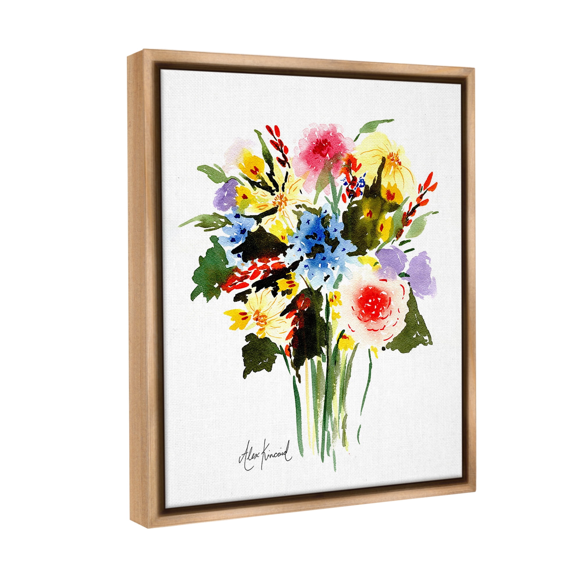 Stupell Industries Modern Bright Bouquet Botanical & Floral Painting Brown Floater Framed Canvas Art Print Wall Art, 17 x 21
