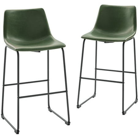 30 Contemporary Metal-Leg Faux Leather Barstool in Green (Set of 2)