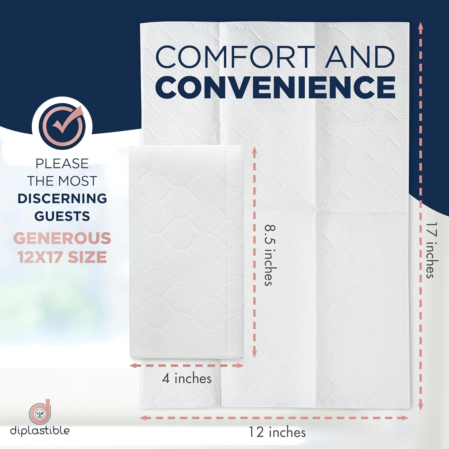 100-Pack Blue Line Disposable Hand Towels - Linen-Feel Guest Paper Towels For Bathroom, Dinner, Parties & Events