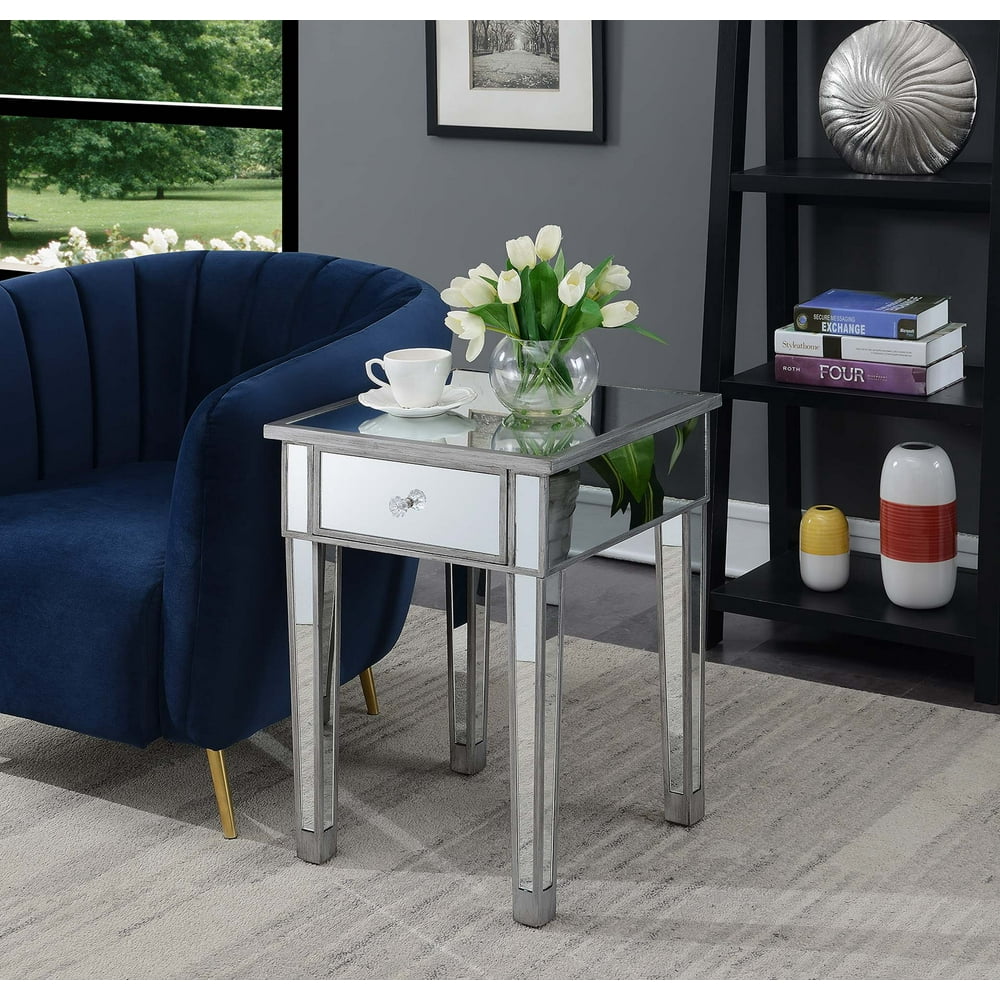 Convenience Concepts Gold Coast Mirrored End Table with Drawer, Multiple Colors
