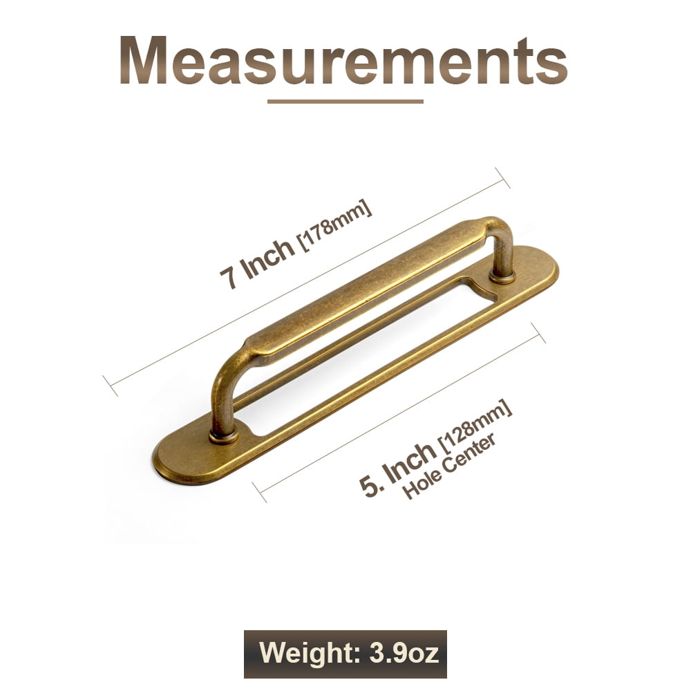 Goo-Ki 4 Pack 5''(128mm) Hole Center Antique Brass Cabinet Pulls with Backplate, Zinc Alloy Minimalist Style Cabinet Handles for Drawer,Dresser,Cupboard Wardrobe Cabinet (2202-G021)
