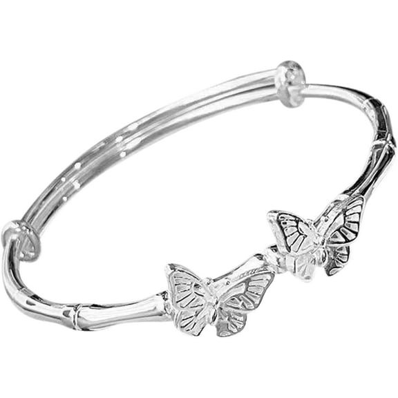 Women Bangle Bracelets, 925 Sterling Silver Adjustable Bracelets Ladies Simple Doubles Butterfly Decoration Bangles Jewelry Birthday Anniversary Mother Valentine Christmas Day Gifts