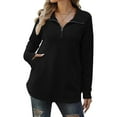 thumbnail image 2 of Vedolay Long Sleeve Tops Women's Casual Half Zip Pullover Sweatshirt Long Sleeve Knit Tunic Pullover Tops,Black XL, 2 of 5