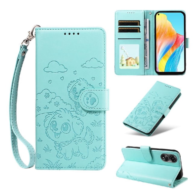 Funda Cartera GANGXUN con Diseño de Perrito en Relieve para OPPO A78 4G , Protección 360° con Ranuras y Correa Desmontable