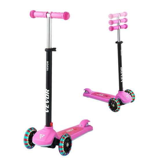VEVOR Kick Scooter for Kids Ages 3 , 3-Wheel Toddler Scooter with Light-Up Wheels, Adjustable Height Handlebar, Wide Anti-Slip Deck, Lightweight Aluminum Frame for Boys & Girls up to 165 lbs, Pink