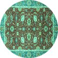 thumbnail image 1 of Ahgly Company Machine Washable Indoor Round Oriental Turquoise Blue Traditional Area Rugs, 3' Round, 1 of 4