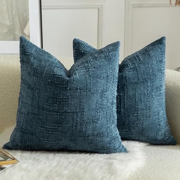 Eryueer Pack of 2 Solid Decorative Soft Chenille Navy Blue Cushion Covers 45x45cm 18x18 Inch Lumbar Accent Solid Throw Pillow Case Soft Cozy Luxury Pillow Covers for Sofa Couch Bedroom