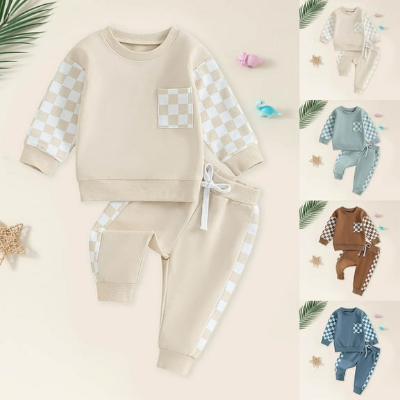 Winter Baby Boy Clothes 6 Months Toddler Boy Clothes Checkered Long Sleeve Sweatshirt   Pants 2Pcs Fall Winter Sweatsuit Set 1-6T Toddler Boys Outfits