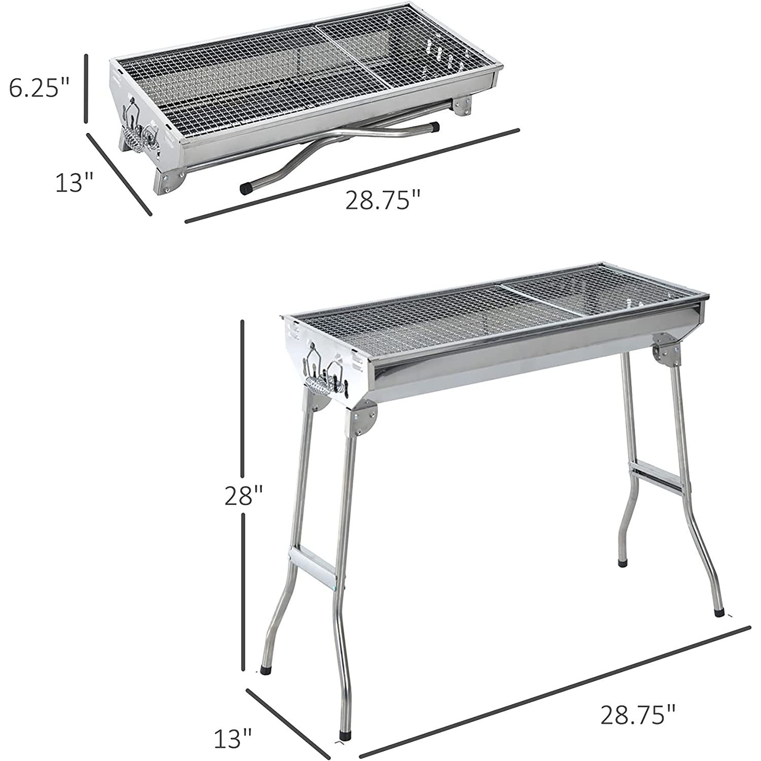 Bilot 28" Stainless Steel Small Portable Folding Charcoal BBQ Grill Set - image 3 of 8