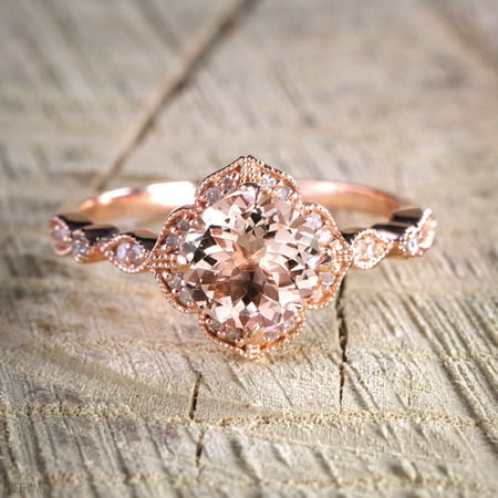 Antique Design 1.25 Carat Peach Pink Morganite (Round Shaped) and Diamond Engagement Ring in 10k Rose Gold (Best Antique Engagement Rings)