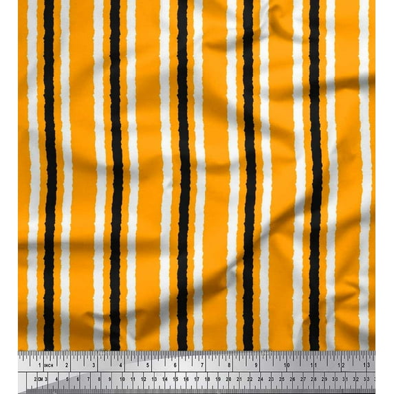Soimoi Polyester Crepe Fabric Stripe Block Print Fabric by The Yard 42 Inch Wide