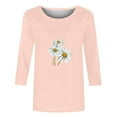 thumbnail image 5 of QIPOPIQ Hauts pour Femmes Manches 3/4 Chemises Col Rond Blouses Décontractées Amples Imprimé Marguerite T-Shirts en Liquidation, 5 of 5