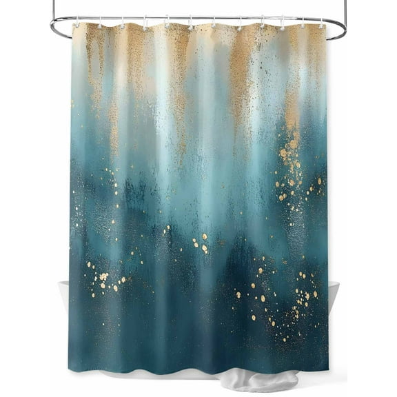Fsddascl Turquoise Gold Geometric Shower Curtain Set - 60" x 72" Washable Bathtub Curtain with 12 Hooks, Modern Abstract Oil Painting Waterproof Fabric Stall Shower Curtains for Bathroom/Bathtub