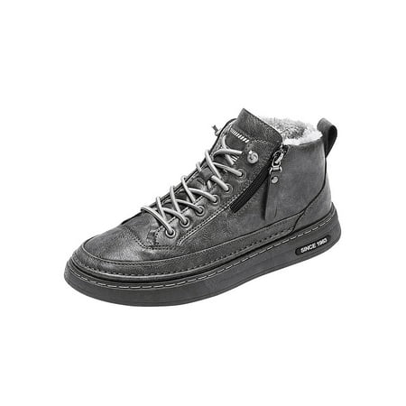 

SIMANLAN Men Ankle Boots Plush Lined Walking Shoes Winter Warm Casual Sneakers Driving Non Slip Skate Outdoor Lace Up Flats Gray 8