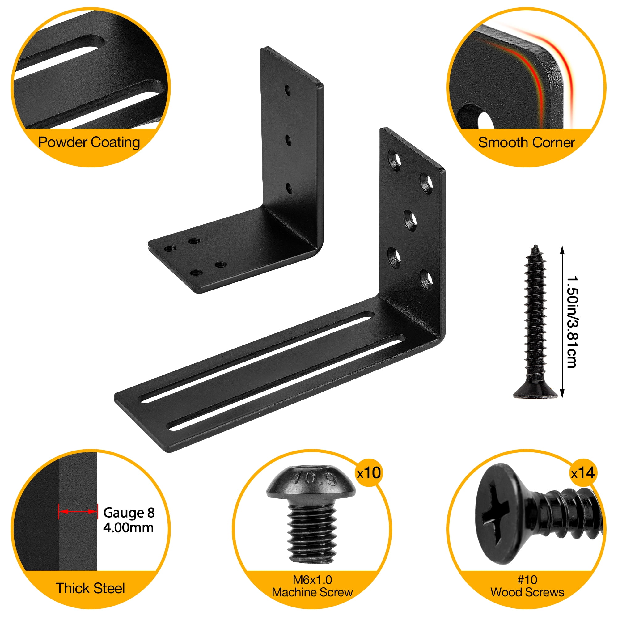 Adjustable Door Barricade Brackets (2pcs)-Drop Open Bar Holder for Security Door Reinforcement Steel U Bracket for outswing and inswing Doors or Gates