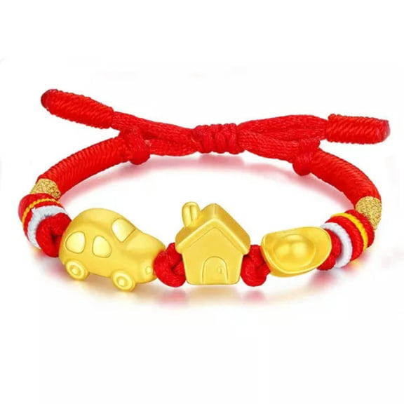 K-KED 1pcs Real 24K Yellow Gold Bracelet Women Man Baby House Car Money Red String-Red String