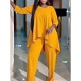 thumbnail image 4 of Plus Size Casual Outfits Two Piece Set, Women's Plus Solid Long Sleeve Round Neck Tunic Top & Pants Outfits 2 Piece Set, 4 of 8