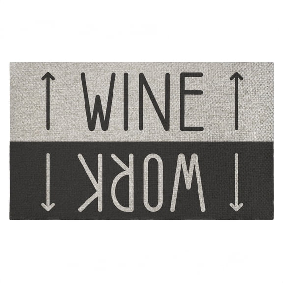 Work & Wine Welcome Outdoor Door Mat, design by Lil' Rue, 18"x30"