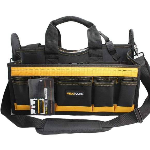 MELOTOUGH Sac à Outils pour Électricien avec Bandoulière 17 Pouces, Sac à Outils en HAVC, Porte-Outils Ouvert avec Plateau en Plastique pour construction DIY, Électrique, Technicien