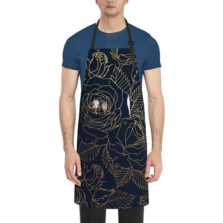 

Rateoe Copper-Gold Gloss Outline Rose Aprons with Pocket Men Womens Aprons Waterproof Adjustable Cooking Aprons for Kitchen Gardening and Salon